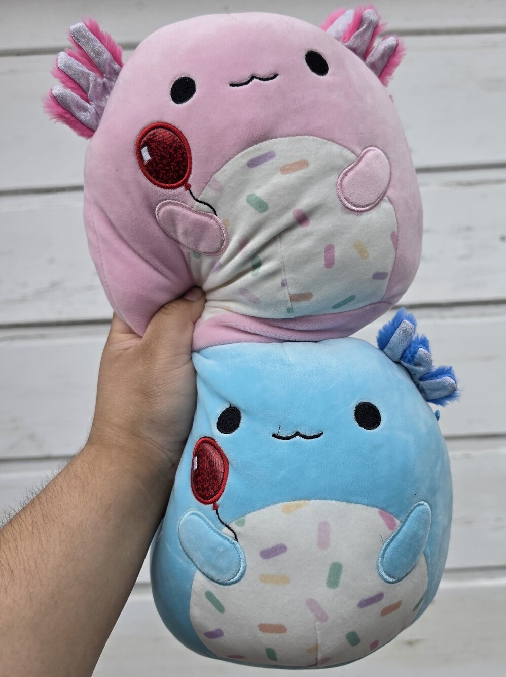 Pink and Blue Axolotl Squishmallow Plush Toy Bundle